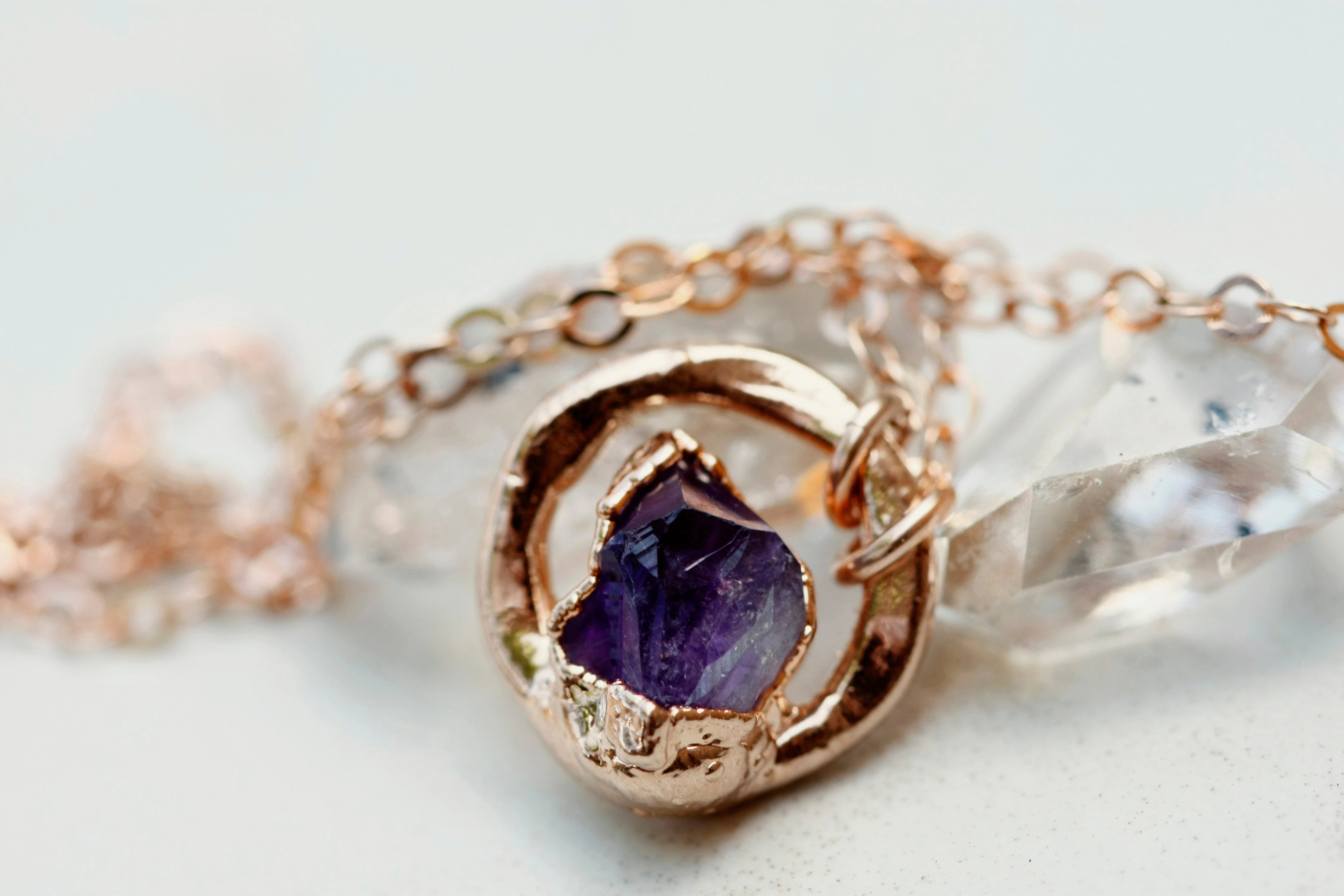 February Birthstone Necklace - Raw Amethyst Gemstone Jewelry