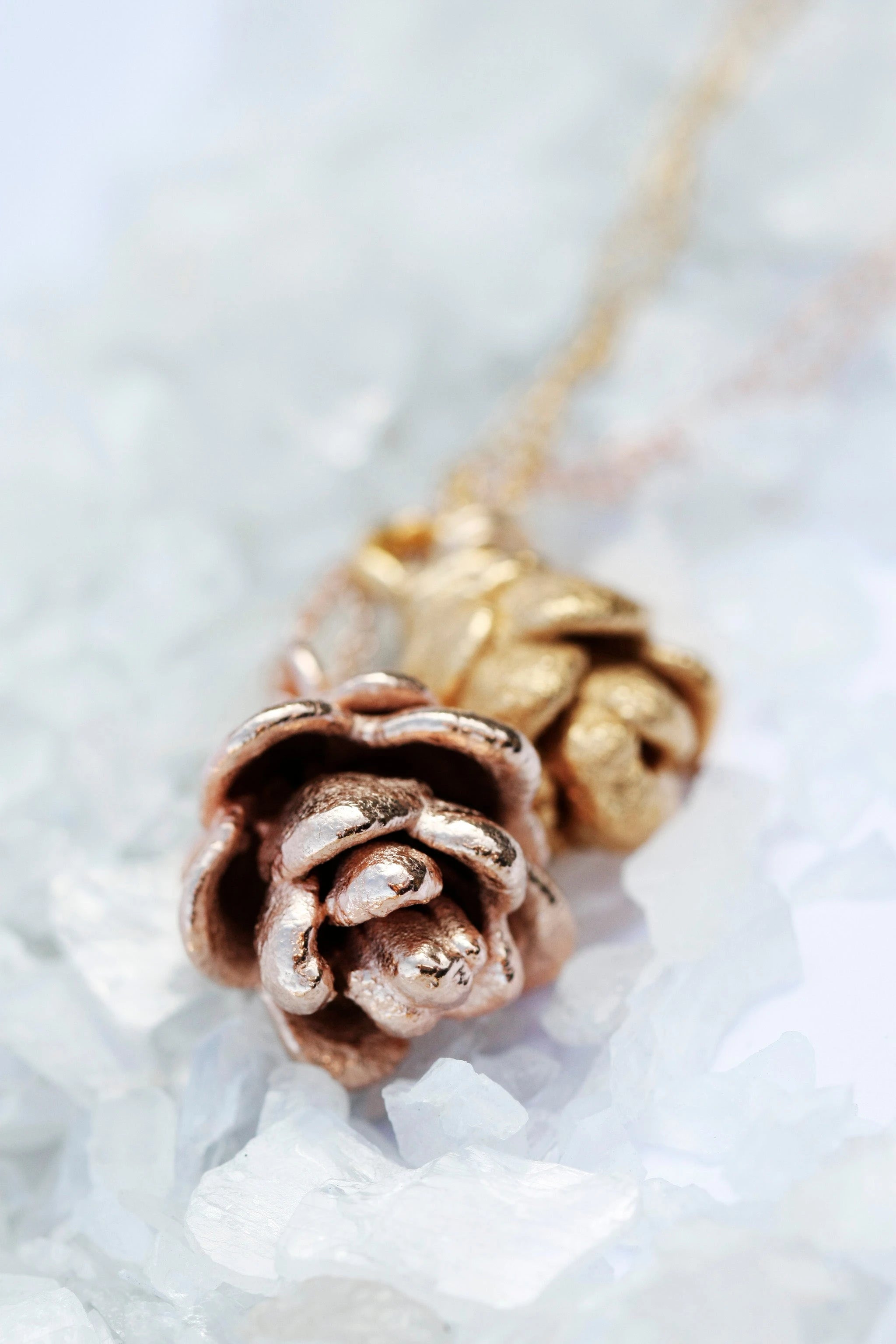 Real Pinecone Necklace – Nature Pendant in Gold, Rose Gold, or