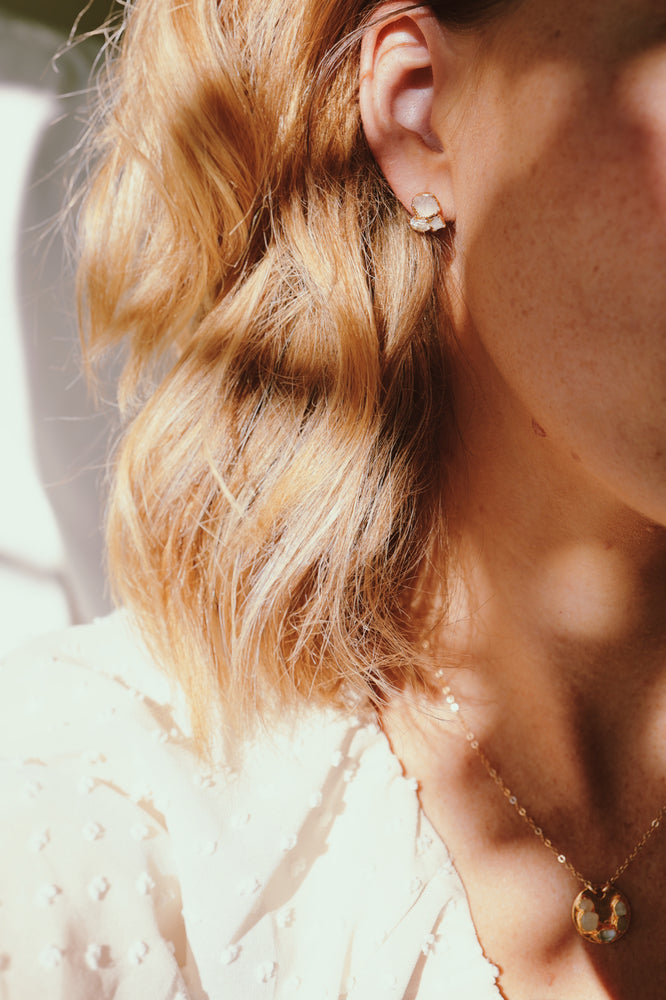 
                  
                    I Am Loved Earrings • Rose Quartz, Moonstone, Diamond Quartz
                  
                