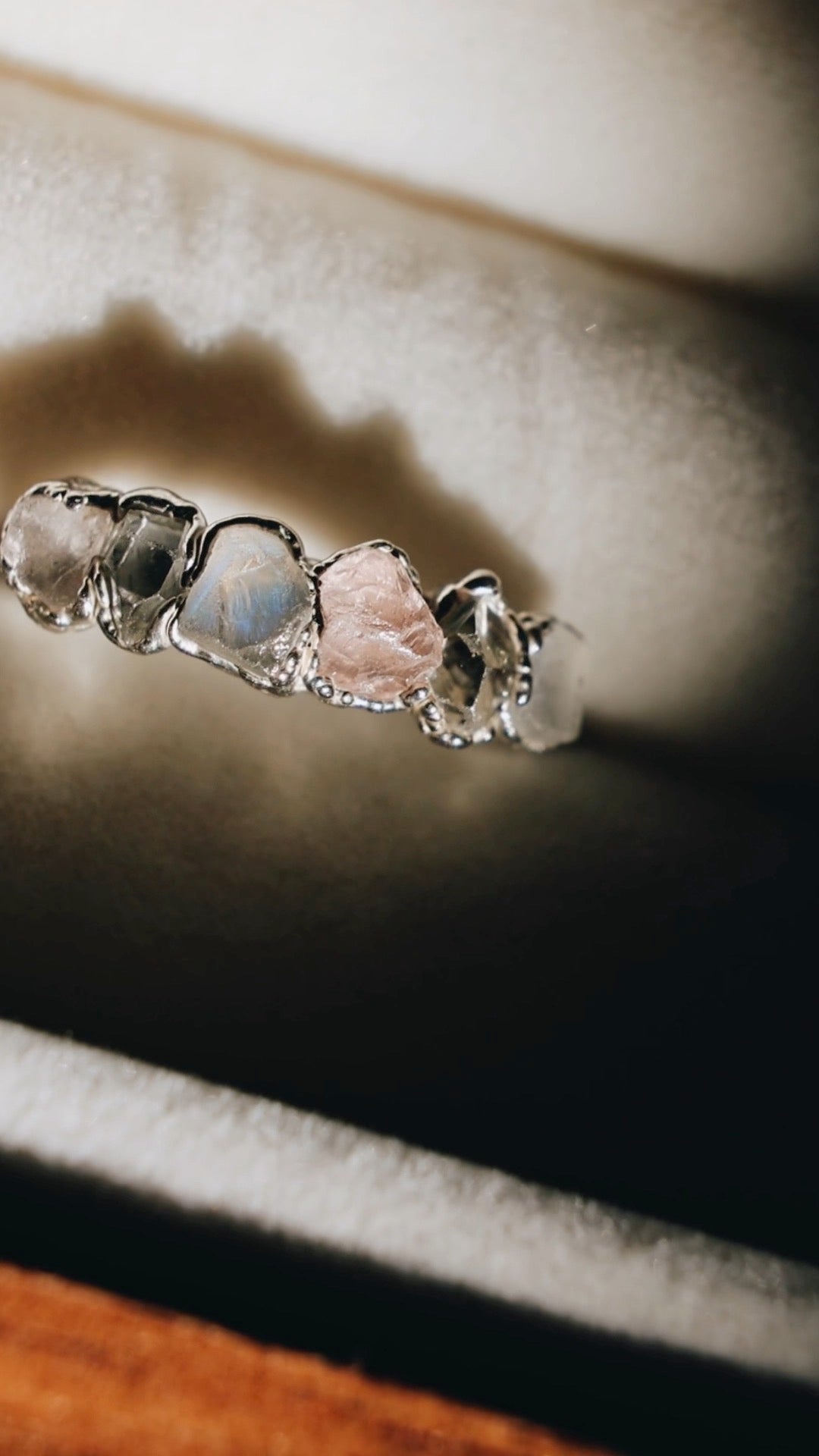 I Am Loved Ring · Rose Quartz, Moonstone, Diamond Quartz
