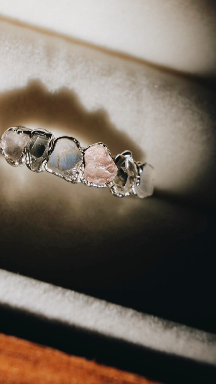 I Am Loved Ring · Rose Quartz, Moonstone, Diamond Quartz