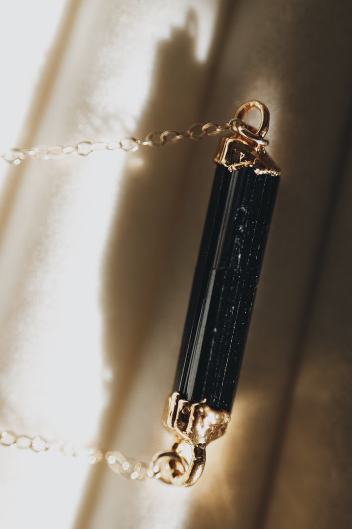Ebony · Black Tourmaline Bar Necklace