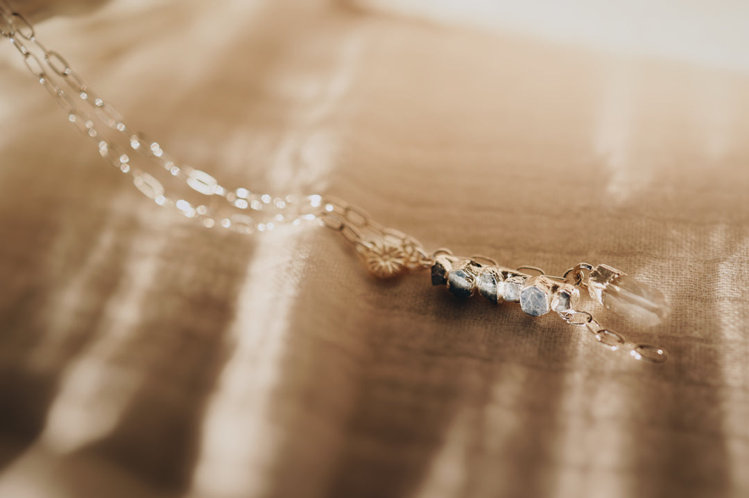Cascade Necklace · Sapphire, Quartz, and Daisy (Limited Edition)