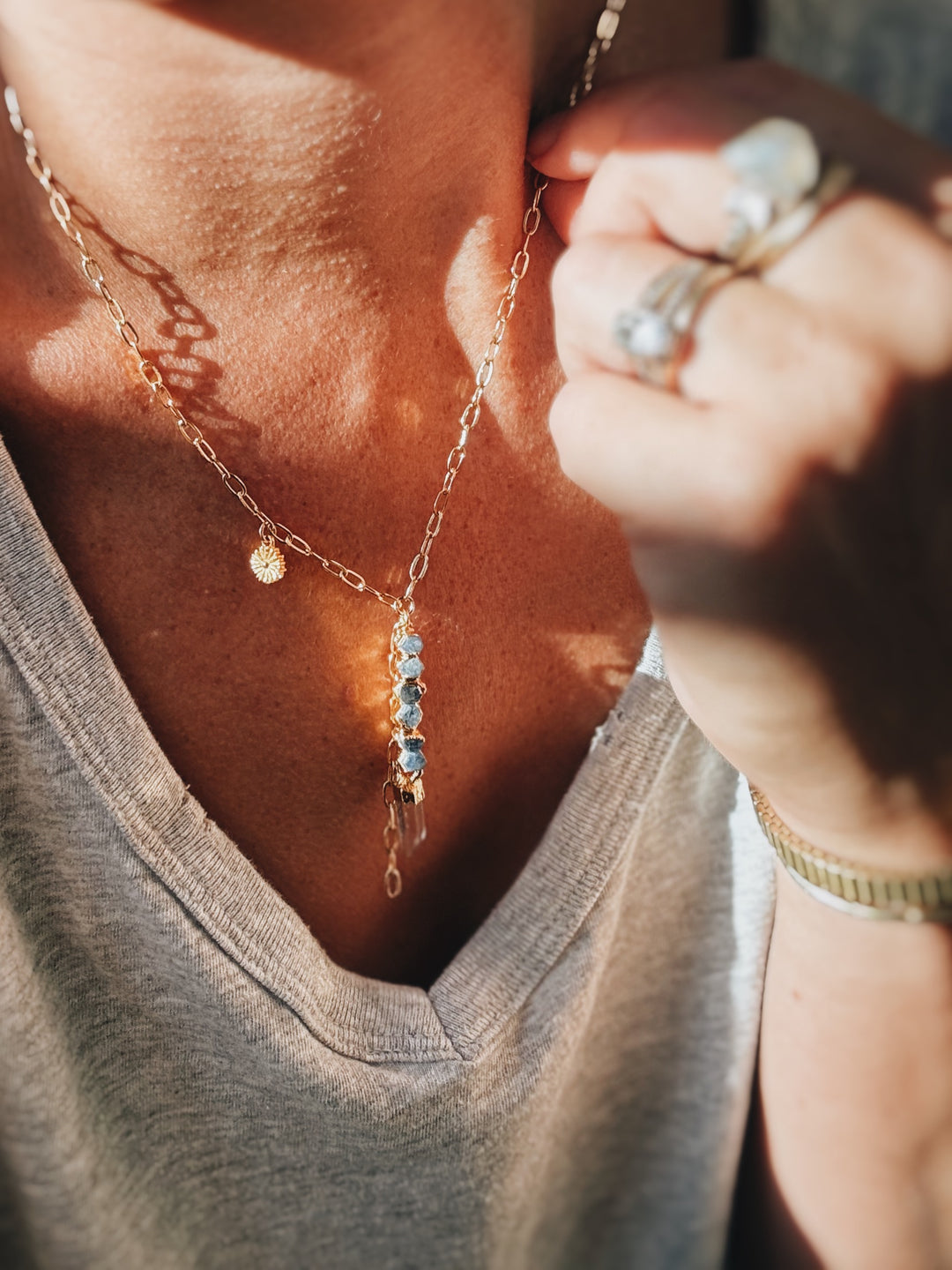 Cascade Necklace · Sapphire, Quartz, and Daisy (Limited Edition)