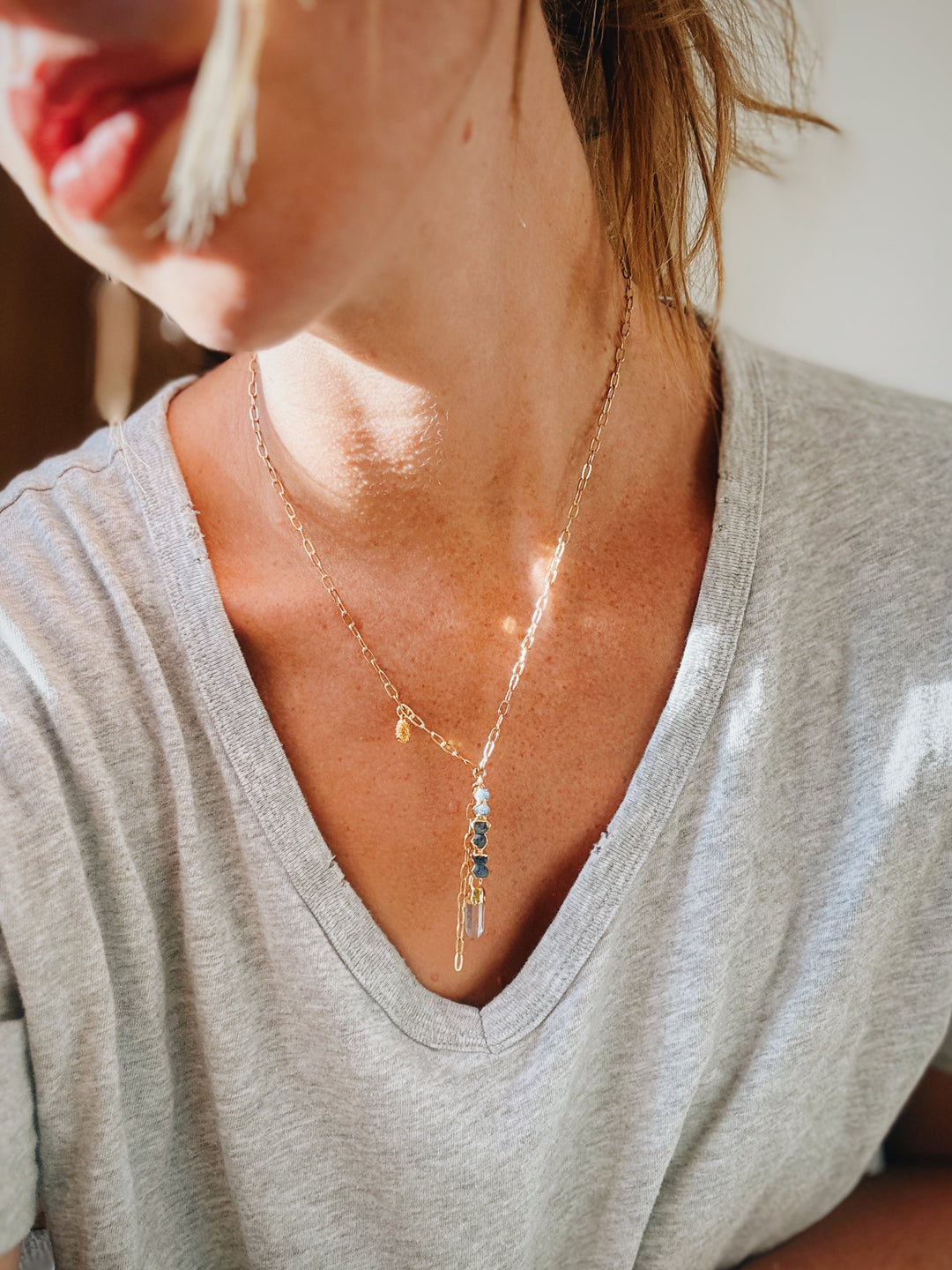 Cascade Necklace · Sapphire, Quartz, and Daisy (Limited Edition)