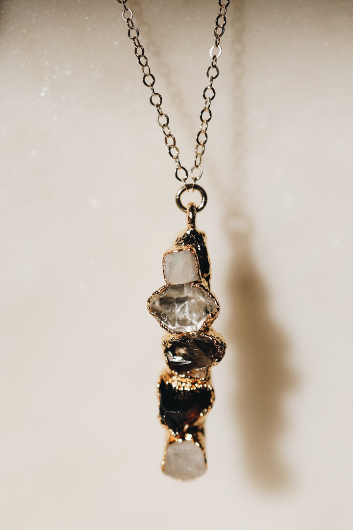 Lighthouse · Diamond Quartz, Moonstone, Smoky Quartz Necklace