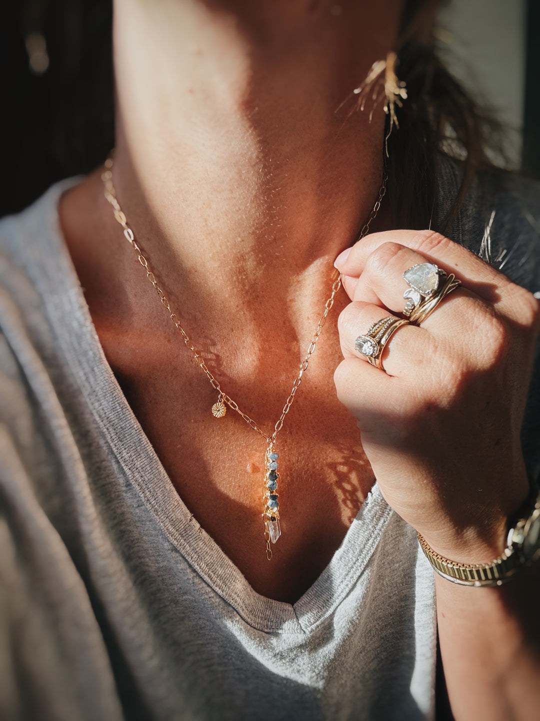 Cascade Necklace · Sapphire, Quartz, and Daisy (Limited Edition)