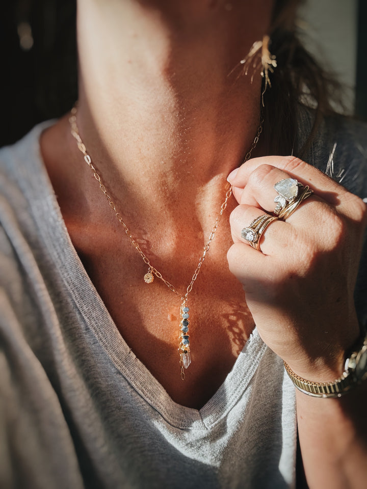 Cascade Necklace · Sapphire, Quartz, and Daisy (Limited Edition)