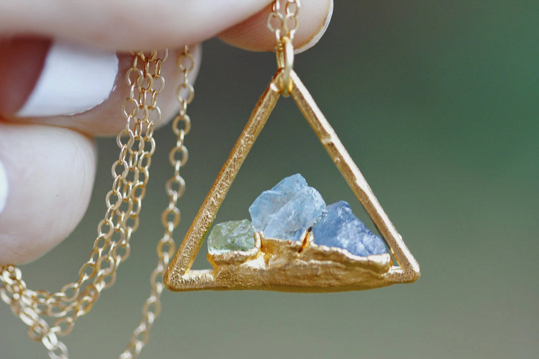 Mothers Triangle Necklace · Customizable Raw Birthstone Jewelry
