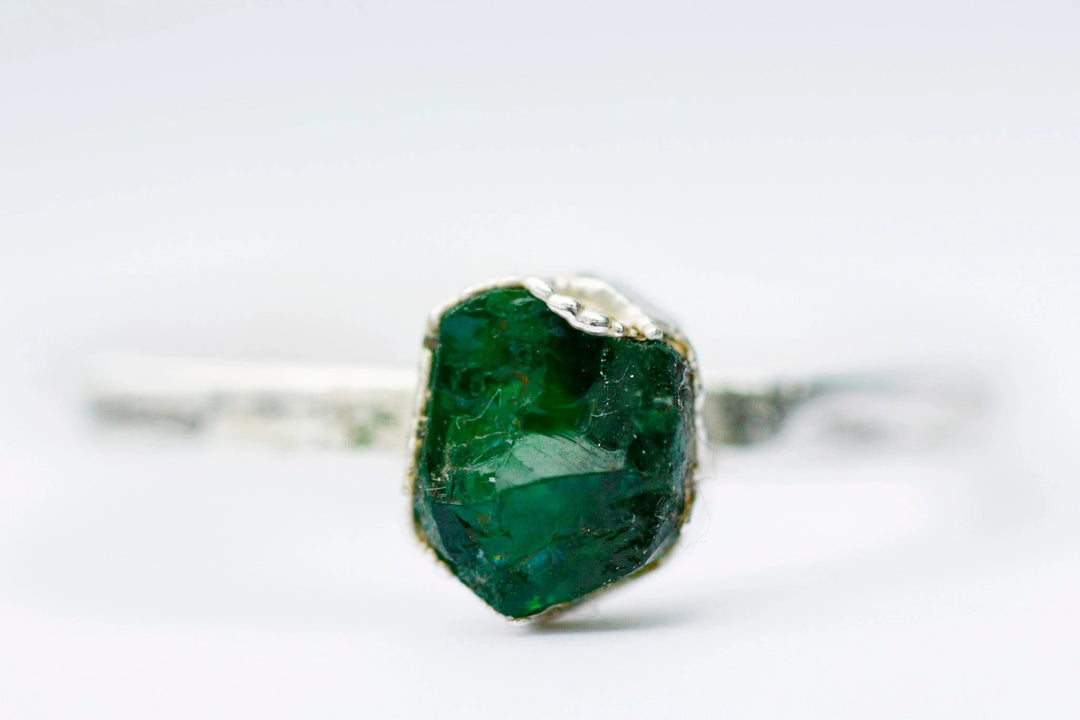 Green Tourmaline Gemstone Ring · Raw October Birthstone Stackable