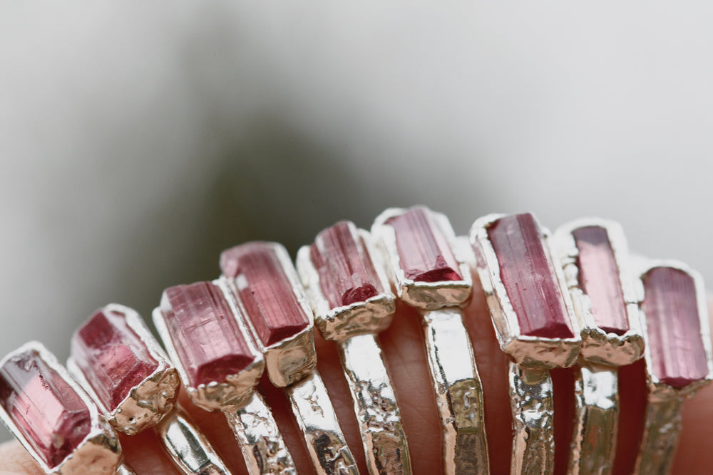 
                  
                    October Stackable Ring (pink tourmaline bar) // Rose Gold, Gold, or Silver - Little Sycamore
                  
                