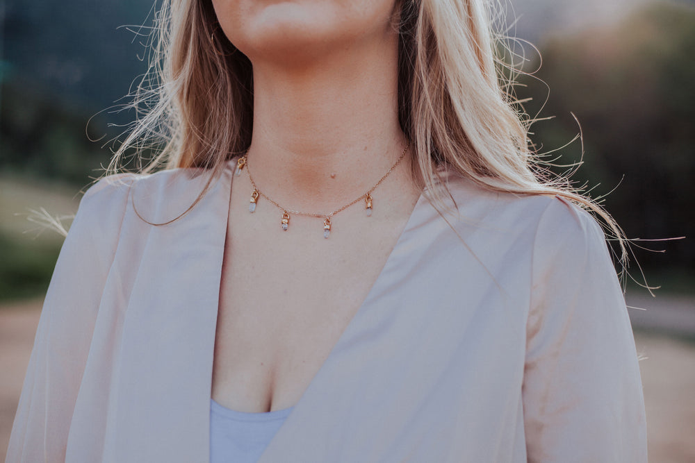 
                  
                    April & Angel Baby Raindrops Necklace // Diamond Quartz in Rose Gold, Gold, or Silver - Little Sycamore
                  
                