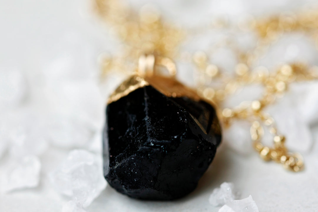 Black Tourmaline Necklace // Gold or Silver - Little Sycamore