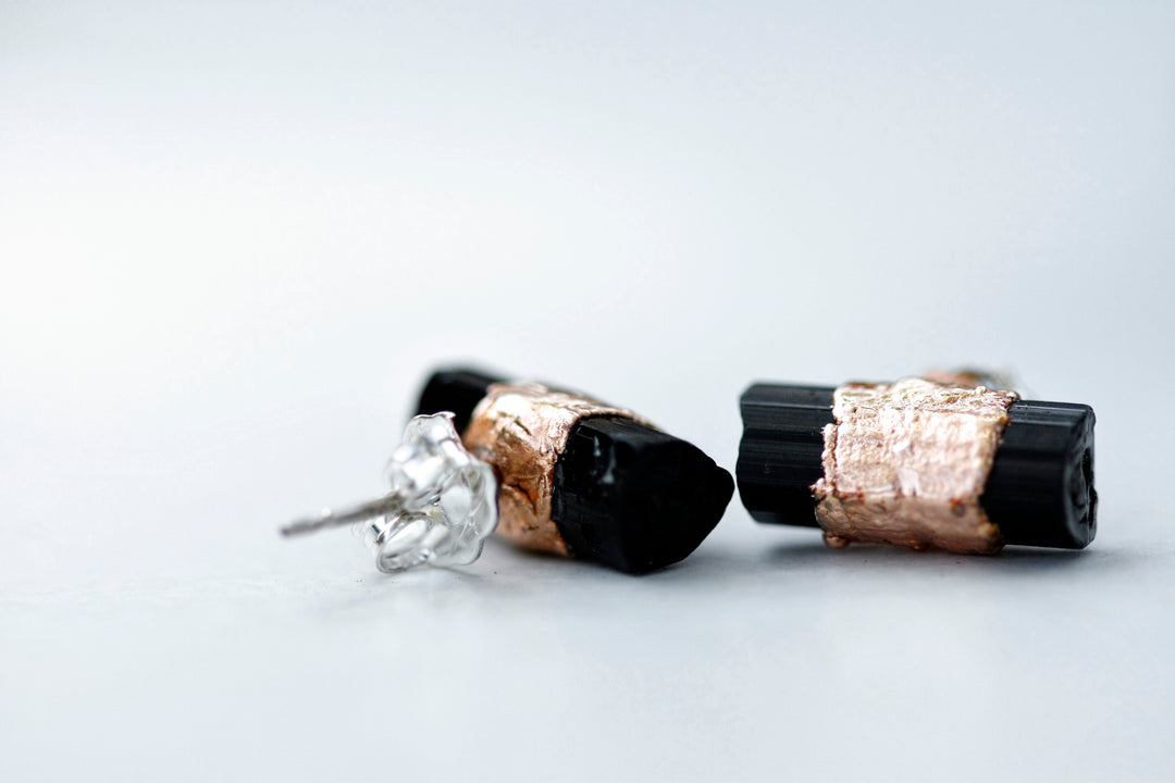 Ebony Studs // October Birthstone in Silver or Rose Gold - Little Sycamore