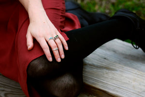 
                  
                    October Stackable Ring (green multi stone) // Rose Gold, Gold, or Silver - Little Sycamore
                  
                