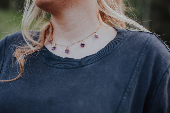 February Raindrops Necklace //Amethyst in Rose Gold, Gold, or Silver - Little Sycamore