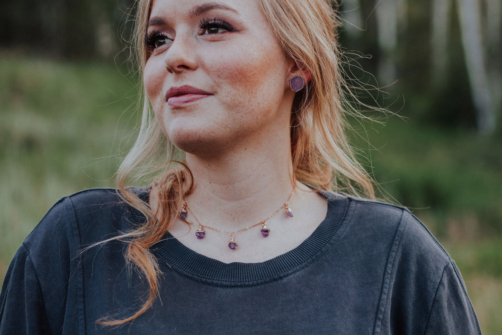 
                  
                    February Raindrops Necklace //Amethyst in Rose Gold, Gold, or Silver - Little Sycamore
                  
                