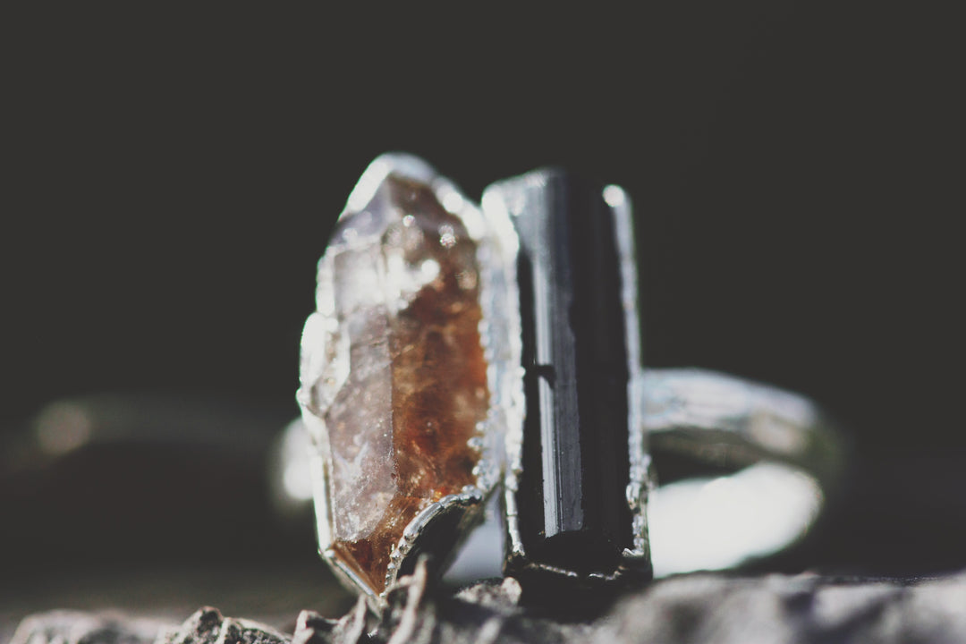 Shield · Quartz and Tourmaline Ring