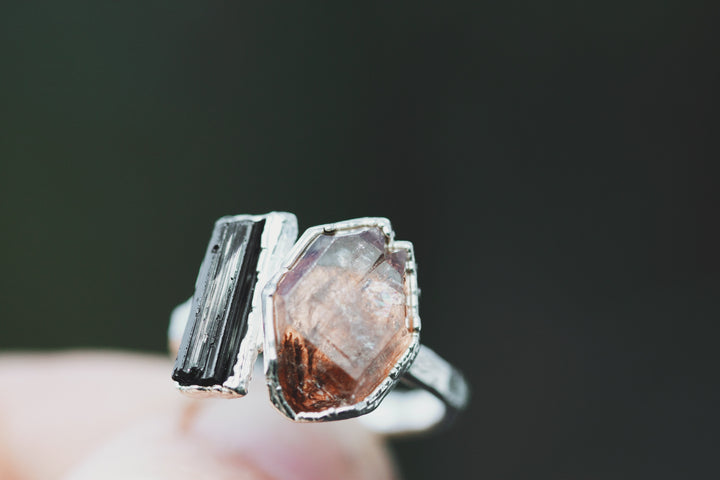 Shield · Quartz and Tourmaline Ring
