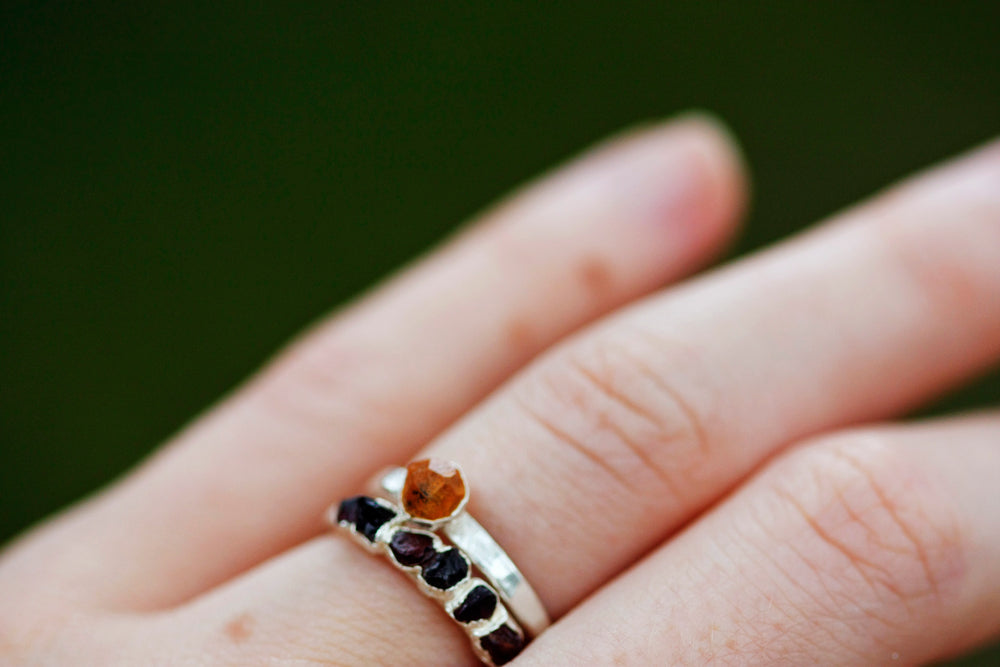 
                  
                    January Stackable Ring (dark red multi stone) // Rose Gold, Gold, or Silver - Little Sycamore
                  
                