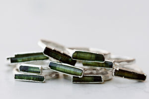 
                  
                    October Stackable Ring (green tourmaline bar) // Rose Gold, Gold, or Silver - Little Sycamore
                  
                