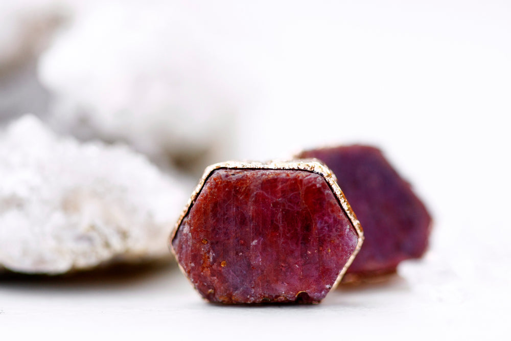 
                  
                    Passion Studs // Rubies in Rose Gold or Silver - Little Sycamore
                  
                